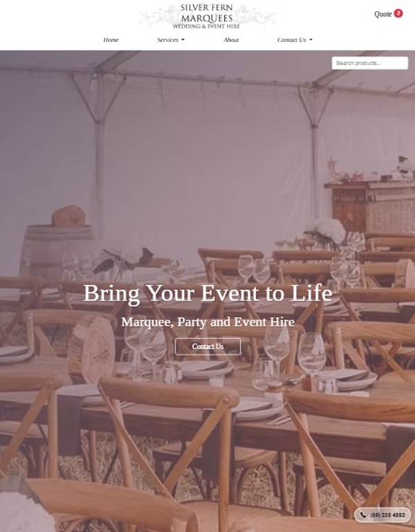 Silver fern Marquees website showcase